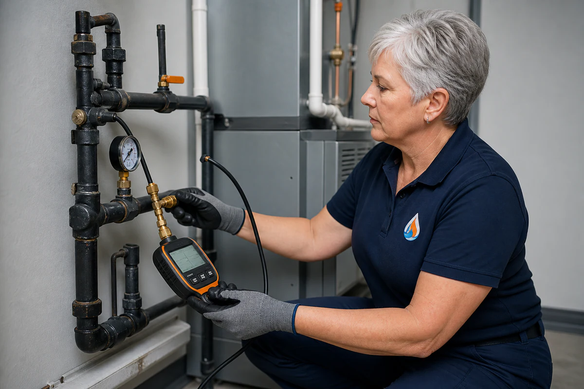Smart Choice Plumbers technician pressure testing residential gas piping